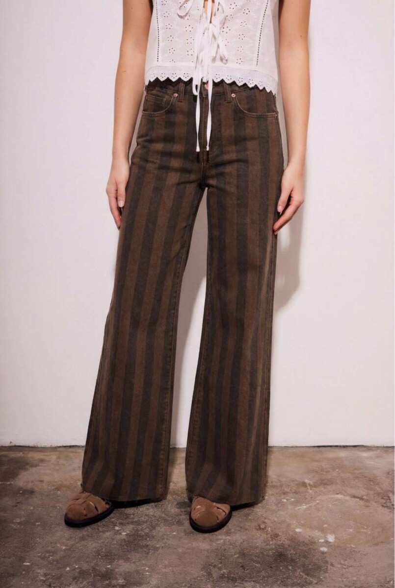 Jean Flared Wide Leg Rayado - Chocolate 