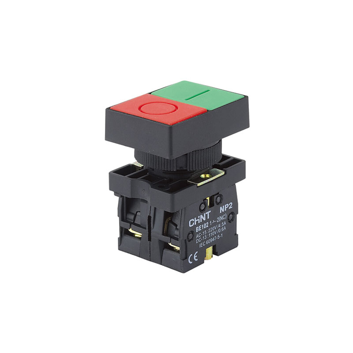 Pulsador doble rasante plástico verde/rojo 1NA+1NC - 0298 