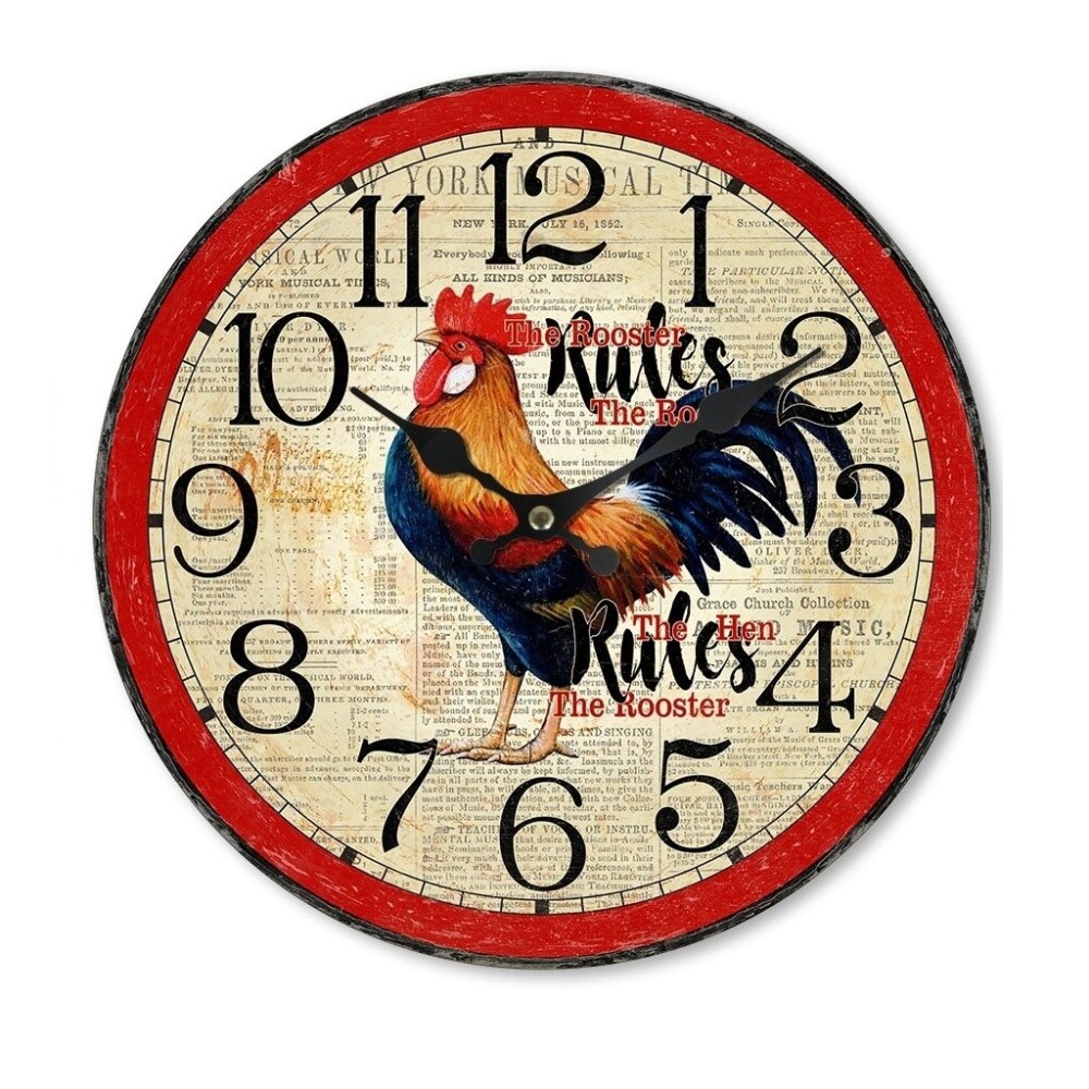 RELOJ DE PARED MDF D28.8X3.5CM GALLO BORDE ROJO RELOJ DE PARED MDF D28.8X3.5CM GALLO BORDE ROJO
