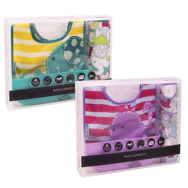 Set Baberos Bebé Impermeables Con Recolector Desmontable Violeta 1