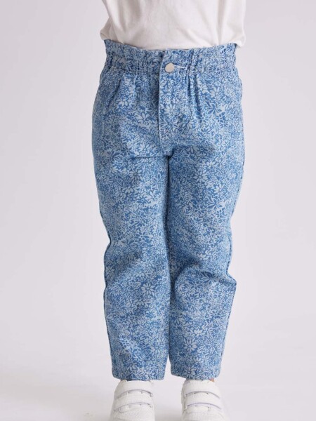 Pantalón jean paper bag Flores Azul