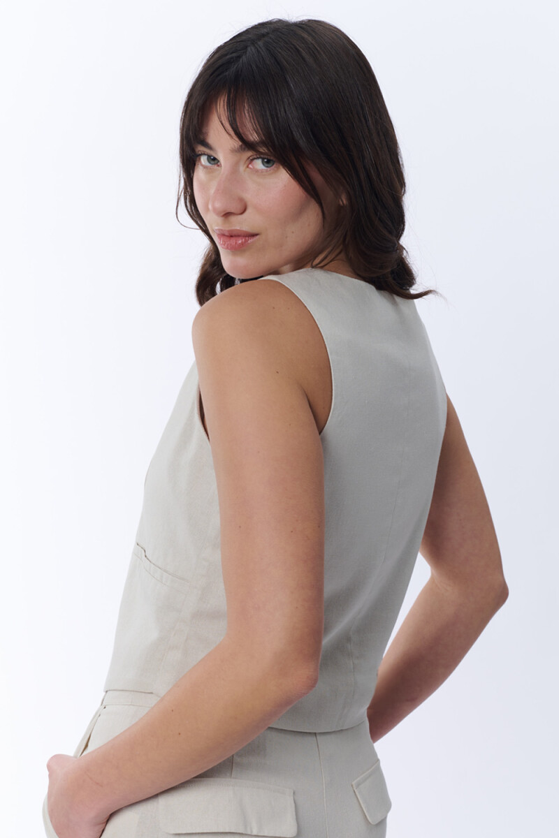 Chaleco Corto Con Lino Beige
