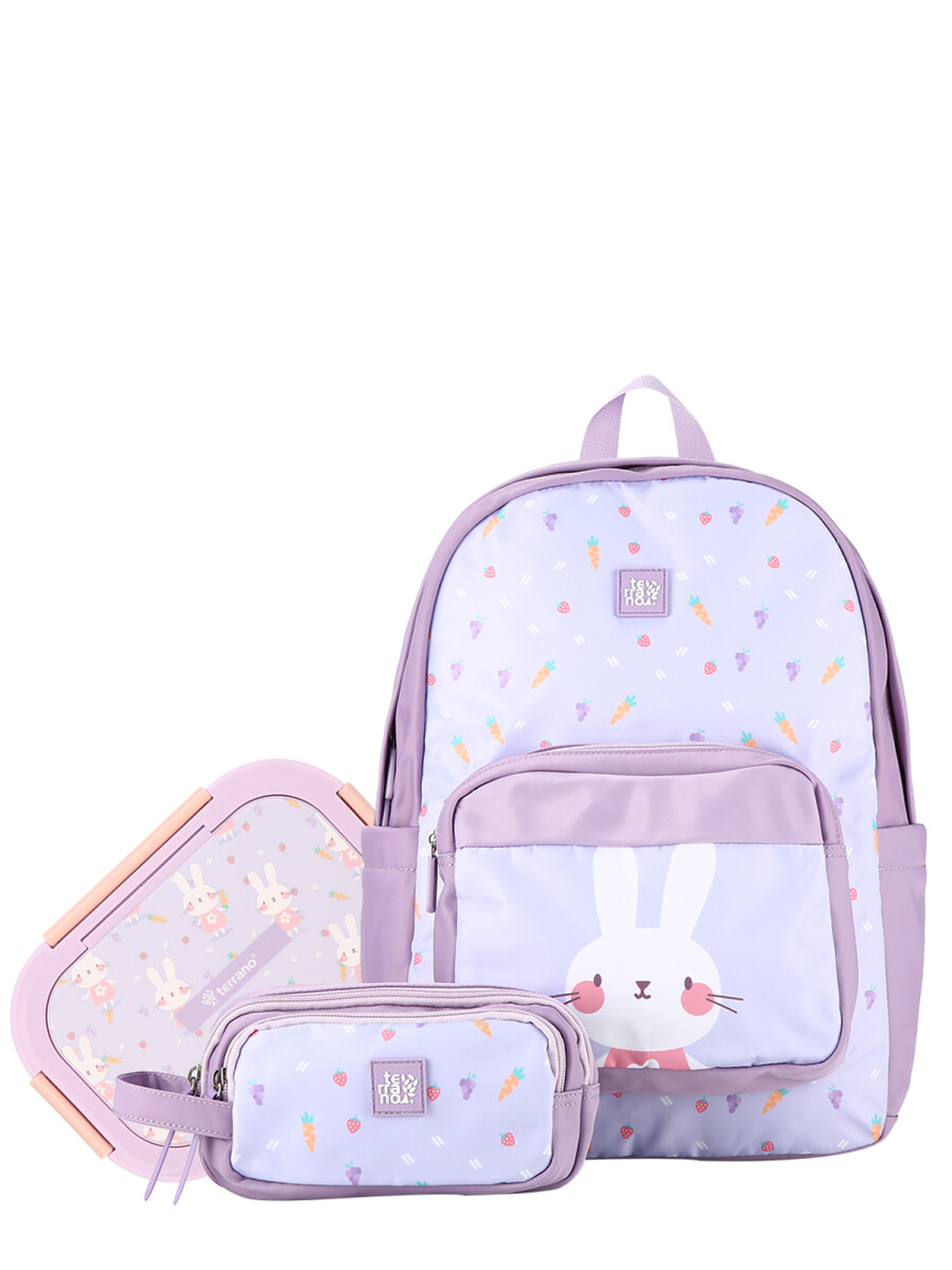 Kit Mochila + Cartuchera + PickBox Tupper - Conejo 