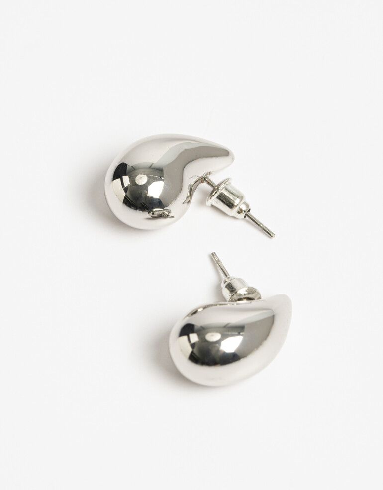 Aros Colgantes Cortos Metal Aros Gota Chunky - Plateado Rodio