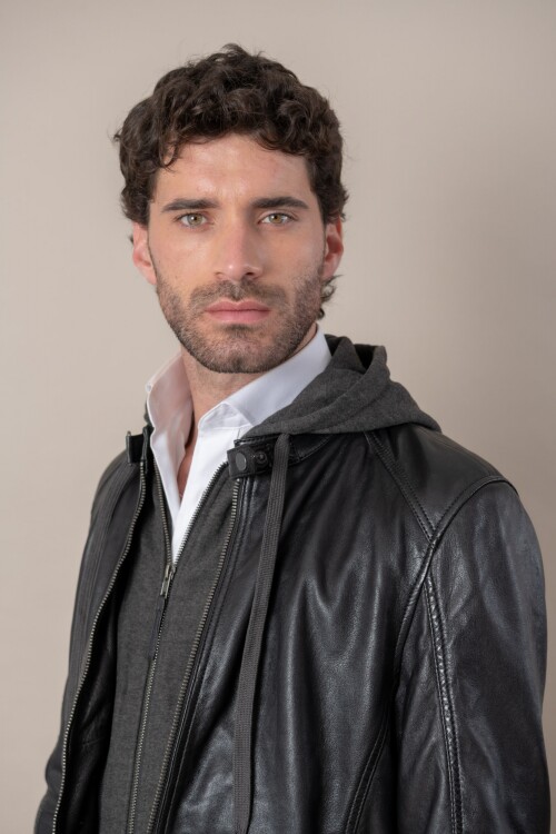 Campera cuero con capucha - Easy Rider Collection Negro