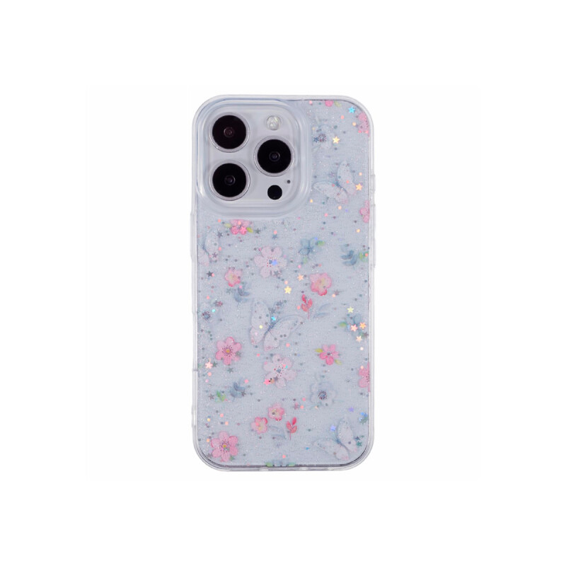 Protector para iPhone 16 Pro diseño flores con brillos Protector Para Iphone 16 Pro Diseño Flores Con Brillos