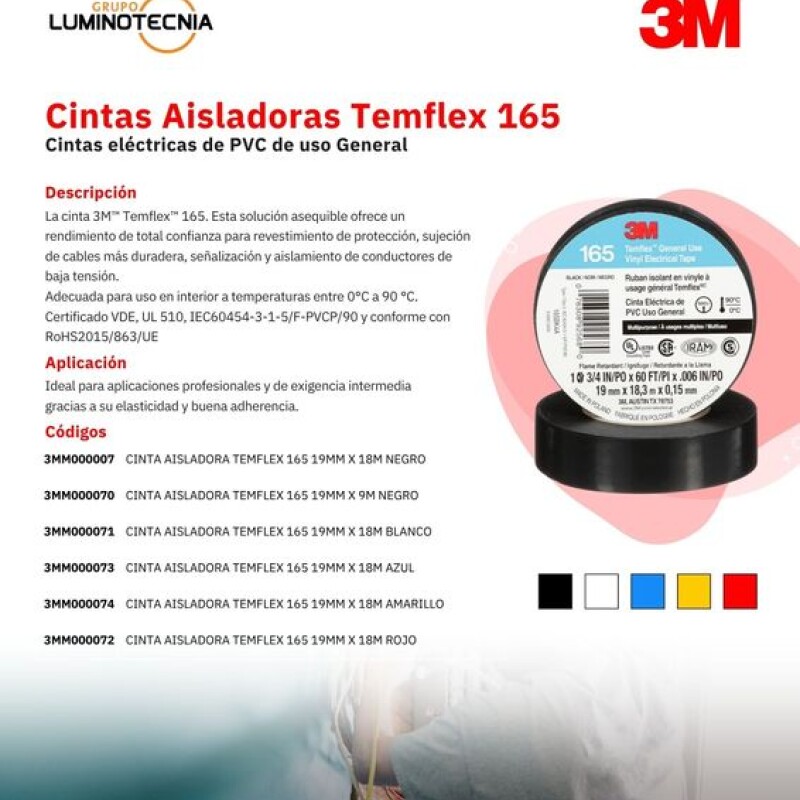 CINTA AISLADORA TEMFLEX 165 NEGRO 19MM X 9M - 3M CINTA AISLADORA TEMFLEX 165 NEGRO 19MM X 9M - 3M