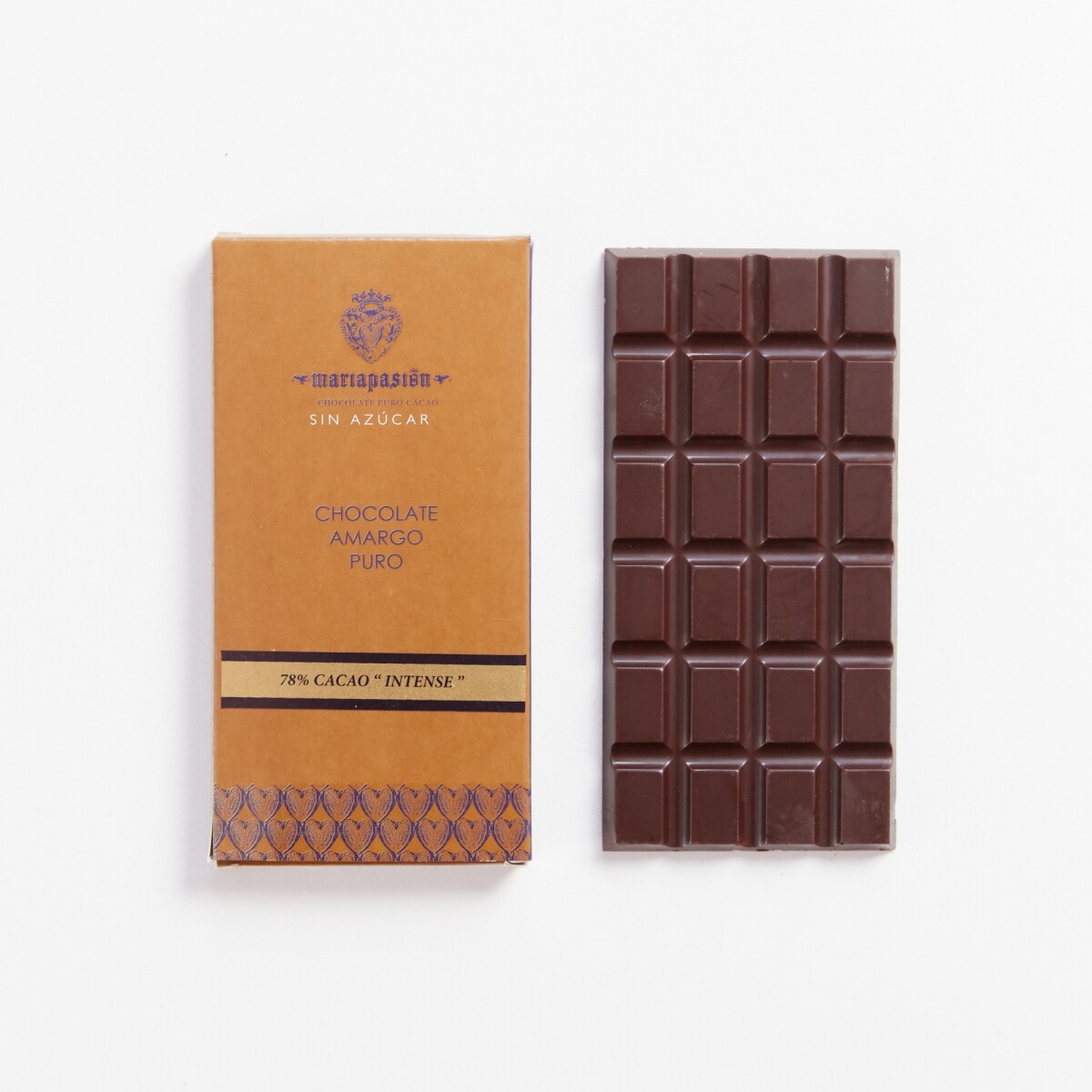 Tableta Chocolate Amargo 78% Puro Cacao 80 g SIN AZÚCAR 