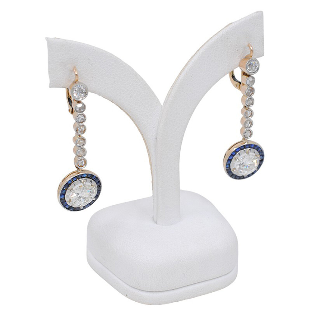 Caravanas Antiguas Ojo De Perdiz Oro 18K, Brillantes, Diamantes Y Zafiros Sinteticos Caravanas Antiguas Ojo De Perdiz Oro 18K, Brillantes, Diamantes Y Zafiros Sinteticos