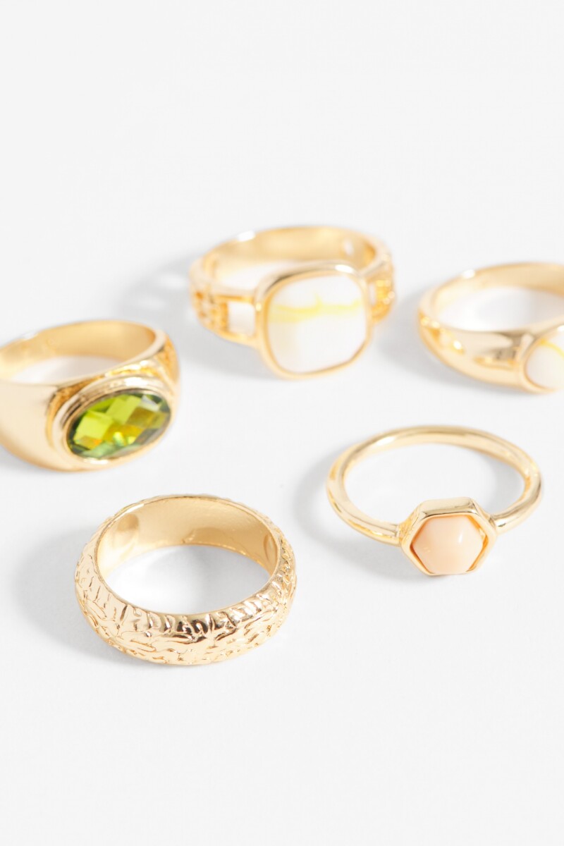 Set anillos piedra color dorado