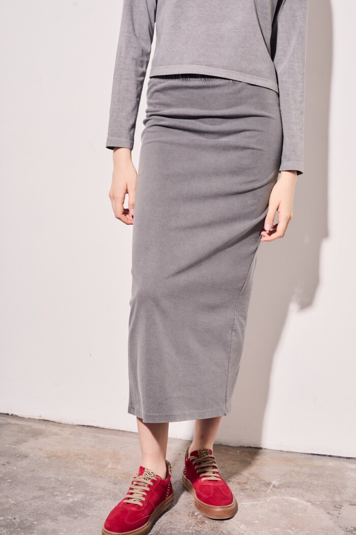 Falda Lavada Tajo Gris Oscuro