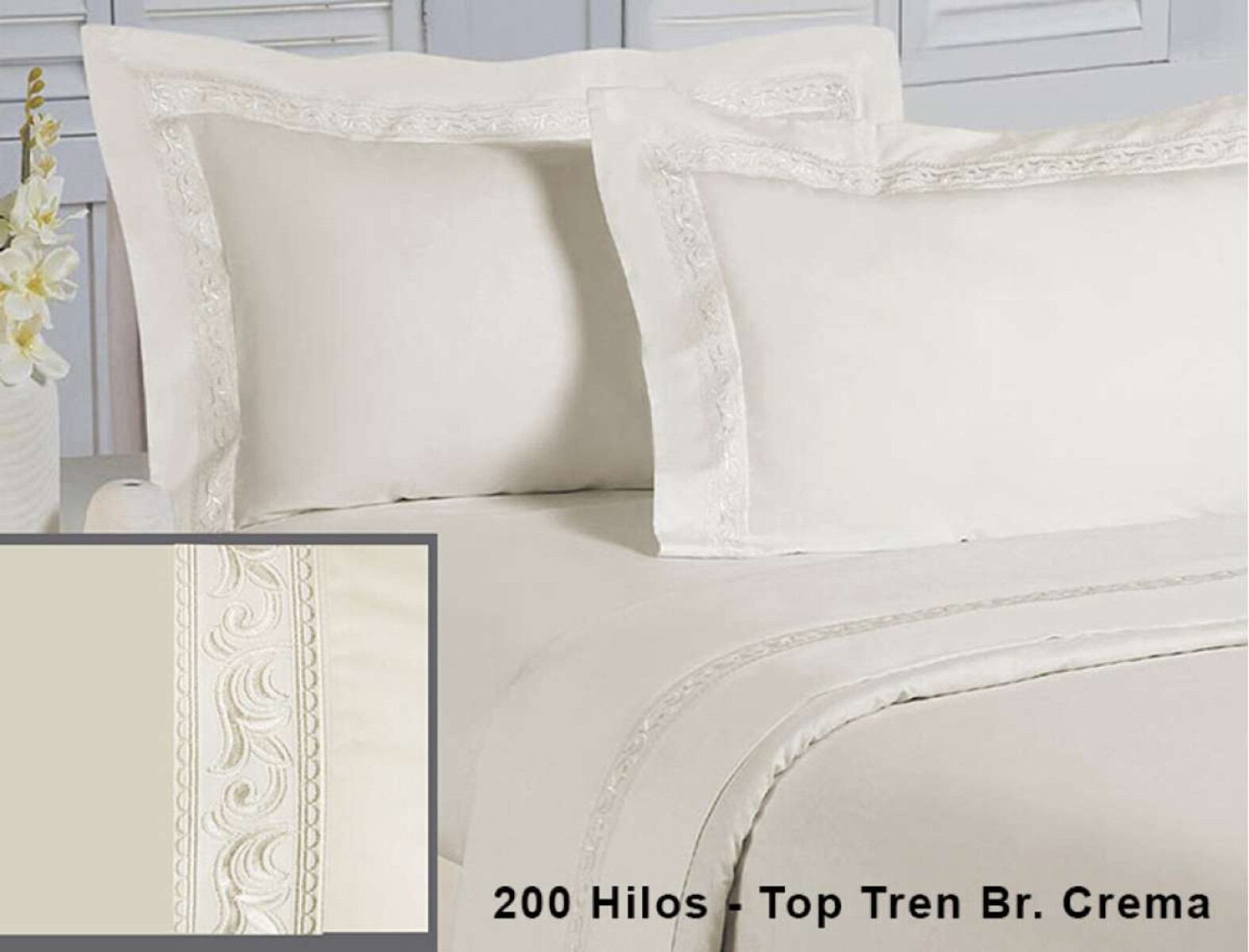 Juego Sábanas Bordadas Dohler 1 plaza 200 hilos - Top Tren Br. Crema 