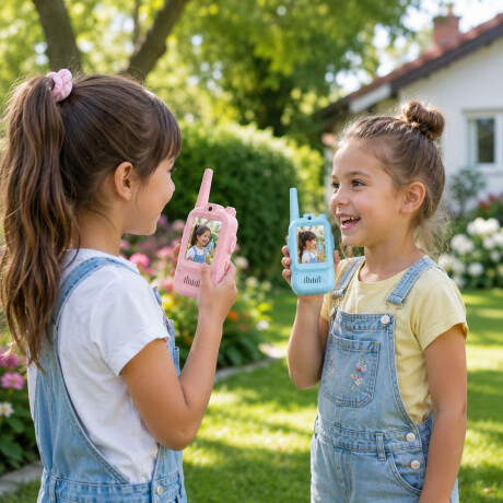 Walkie Talkies Para Niños Recargables 10m Con Pantalla 2 Pul Celeste/rosa