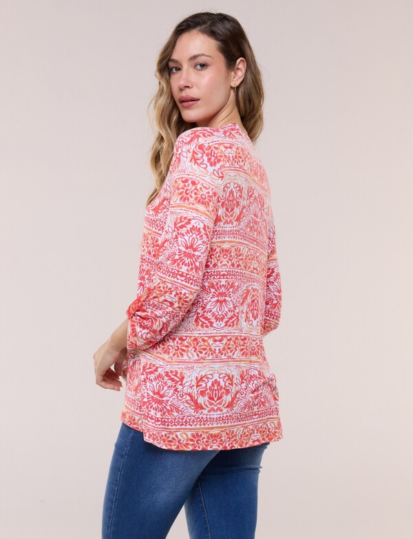 Remera Estampada Manga 3/4 Roll-up CORAL/MULTI