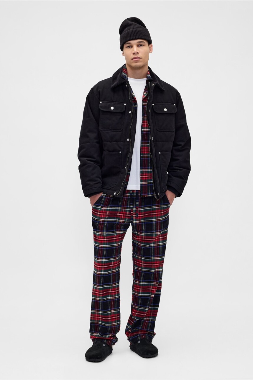 Pijama Set De Camisa Y Pantalón Flannel Hombre Fs Black Tartan