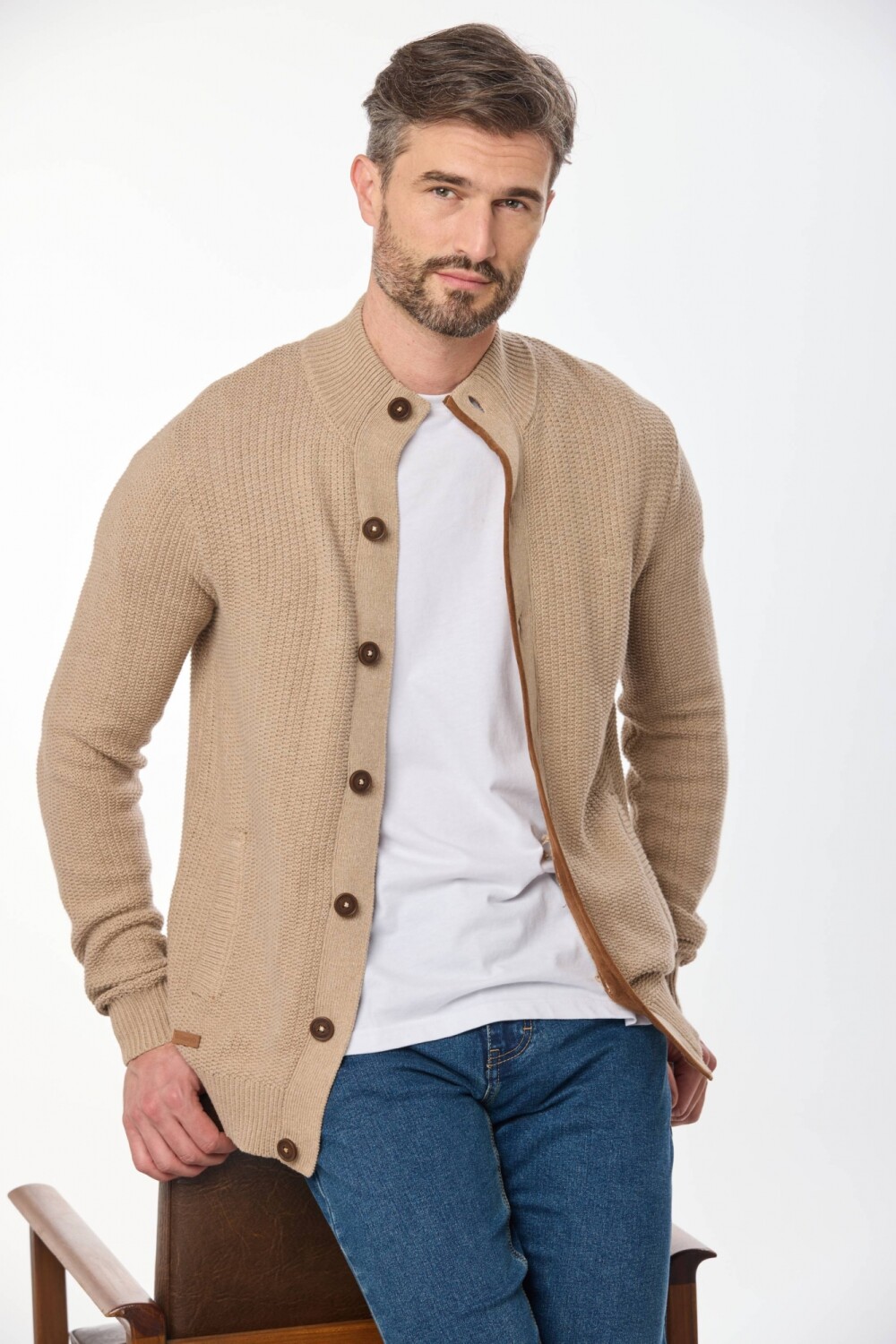 CARDIGAN GRUESO TEJIDO Beige