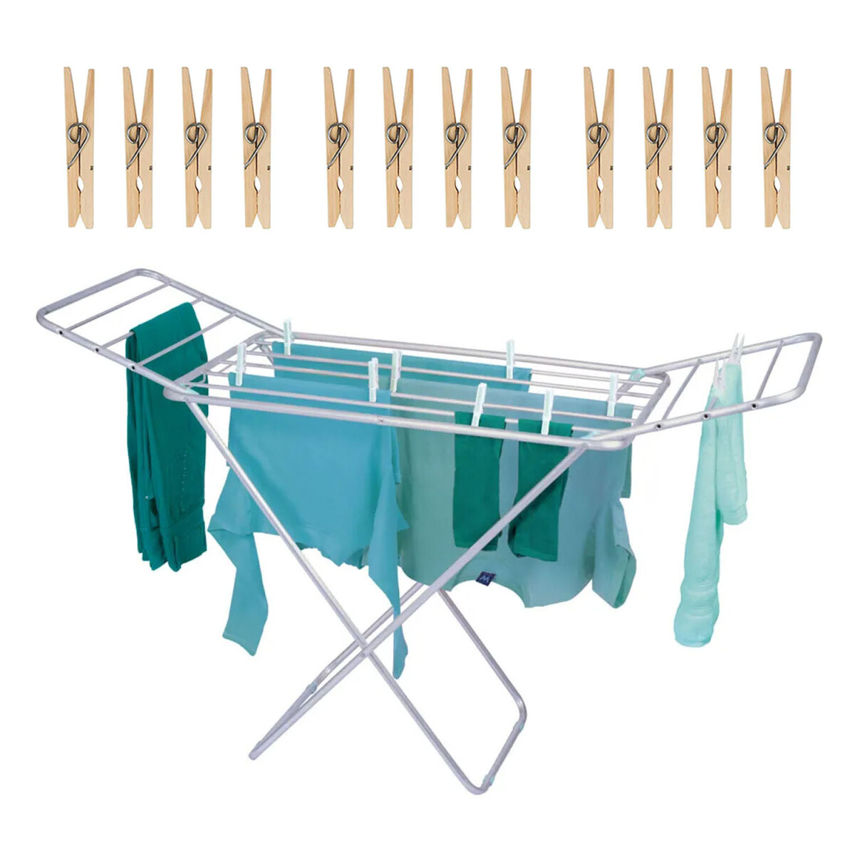 Set Mor Tendedero Extensible Alumini 9.3M Ropa + 12 Palillos - Plateado 