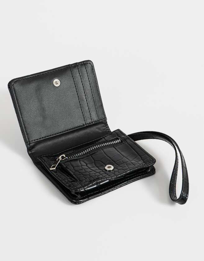 Billetera Billetera Efecto Croco Negro - Negro