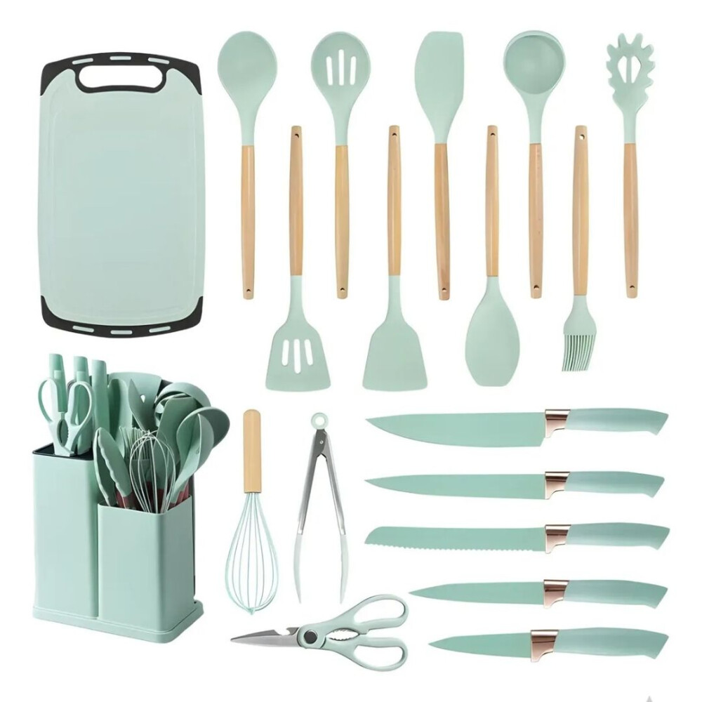 Kit De Menage 19 Utensillos De Cocina+organizador VERDE