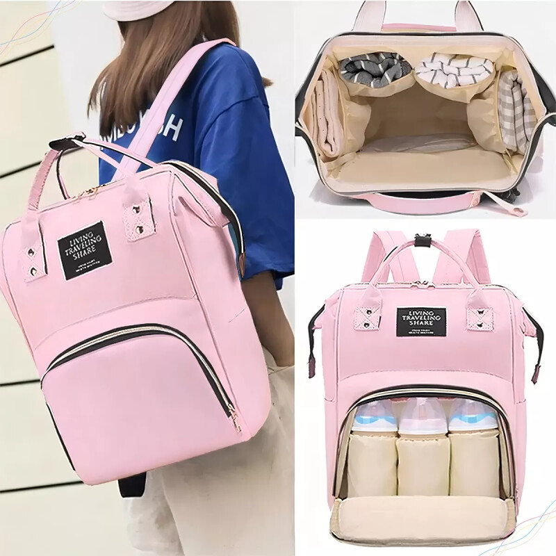 Bolso Mochila Maternal Bebe Resistente Impermeable Madre Rosa