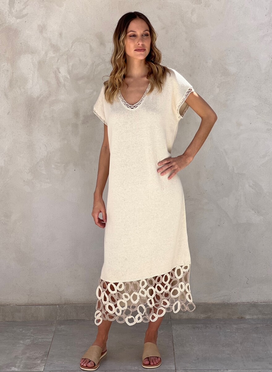 VESTIDO CALENDULA - CRUDO CON BEIGE 