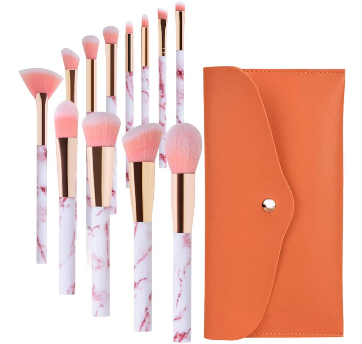 Set De 10 Brochas De Maquillaje Con Estuche Fibra De Nylon 