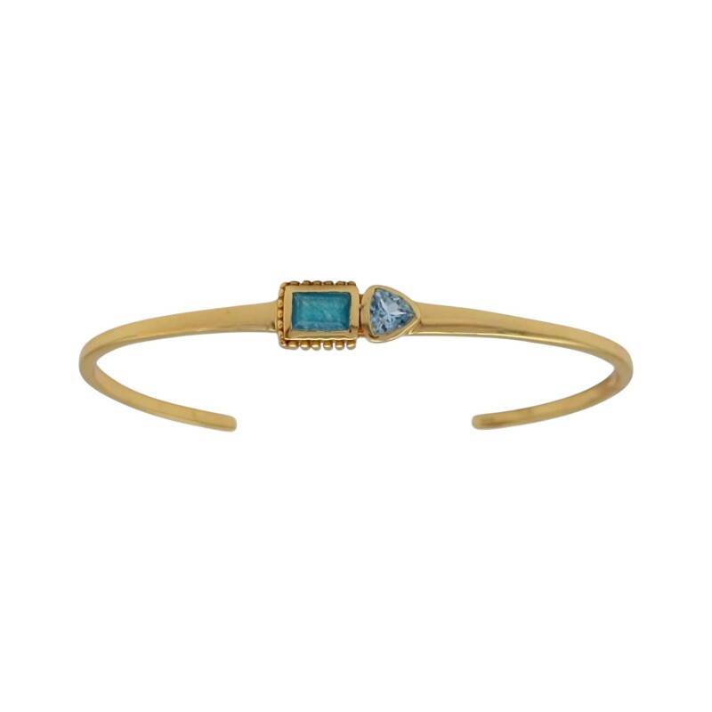 Brazalete Patna-Plata rodinada con micra de oro 18k- Piedra Topacio azul y Jade verde-BR2024 conpiedra