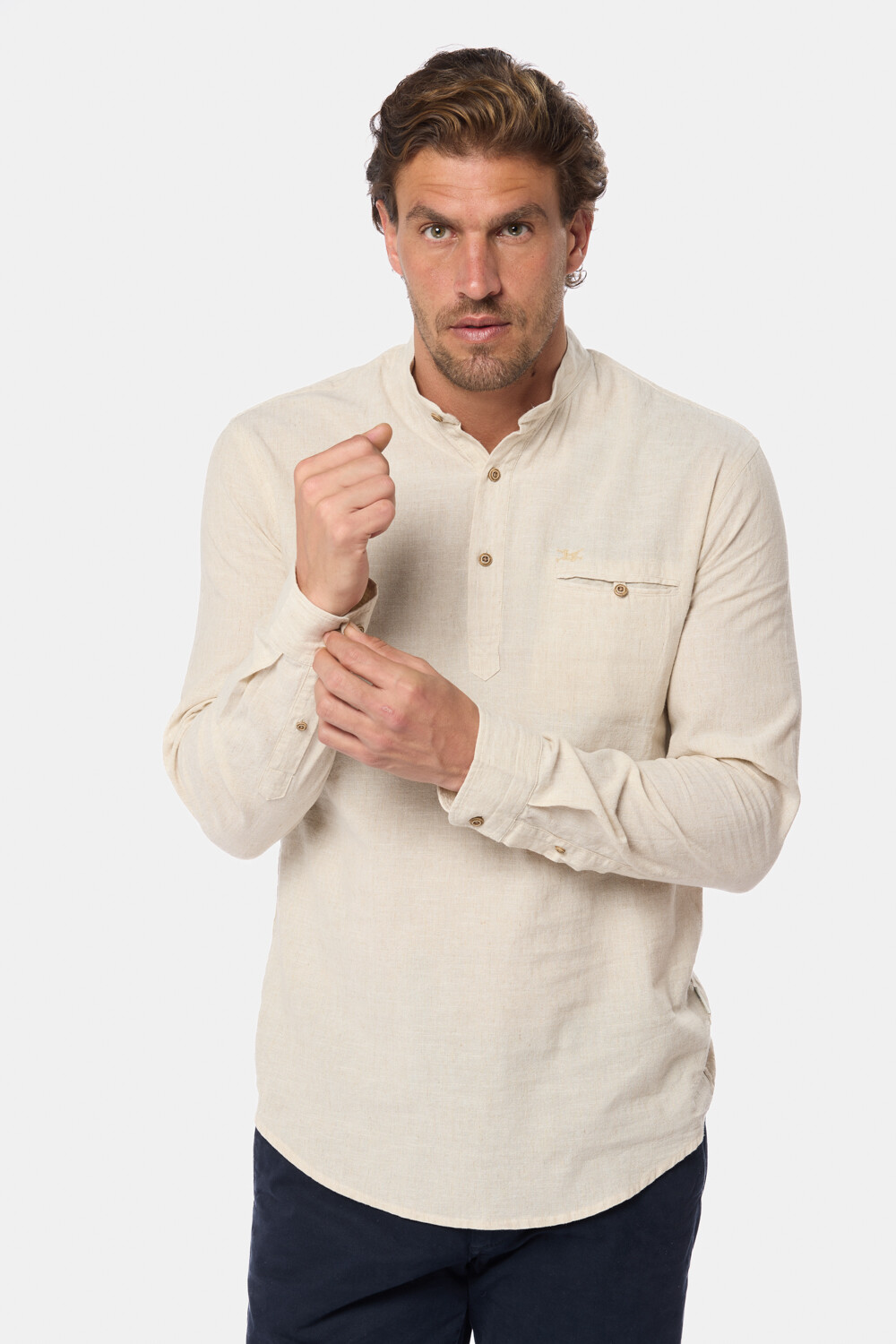 CAMISA DE LINO CUELLO MAO Beige