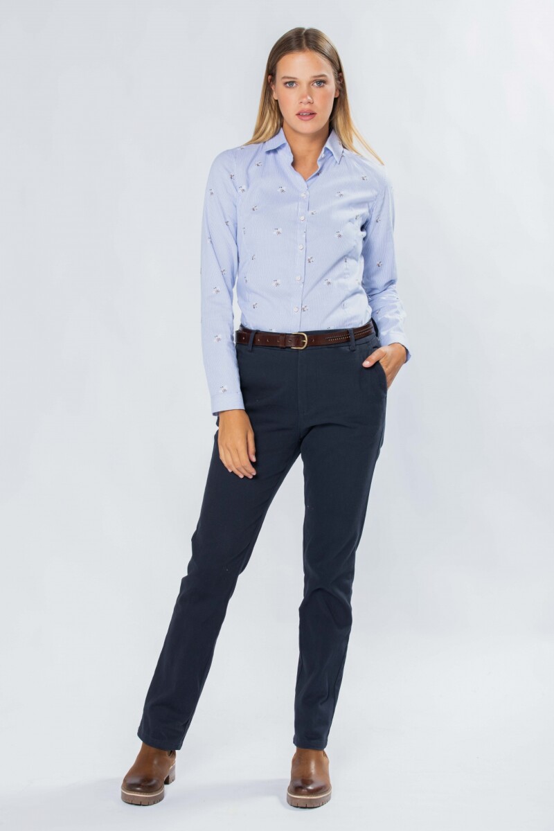 PANTALÓN DE GABARDINA CLÁSICO - Azul 