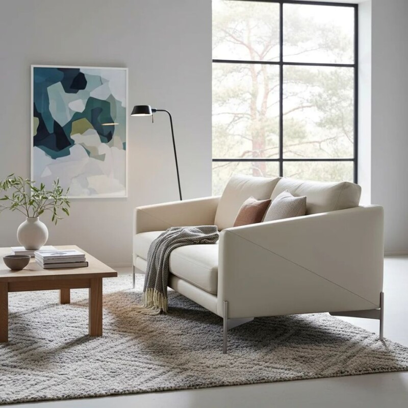 SOFA 2 CUERPOS - 100% CUERO - MODELO SANTIAGO - COLOR PERLA - PATAS CHAMPAGNE SOFA 2 CUERPOS - 100% CUERO - MODELO SANTIAGO - COLOR PERLA - PATAS CHAMPAGNE