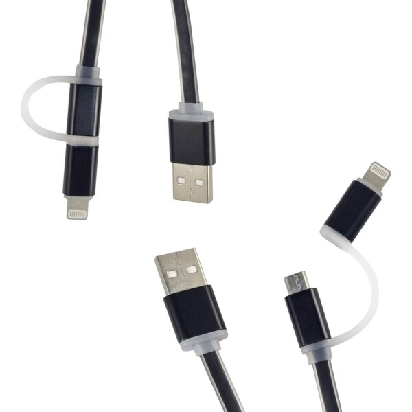Cable 2 En 1 Lightning Y Micro Usb Plano Carga Calidad Variante Color Negro
