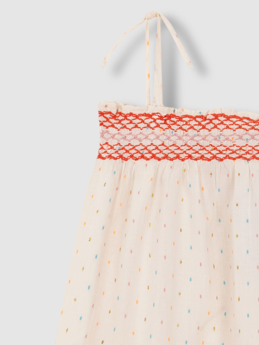 Vestido De Tirantes Con Nido De Abeja Blanco Roto