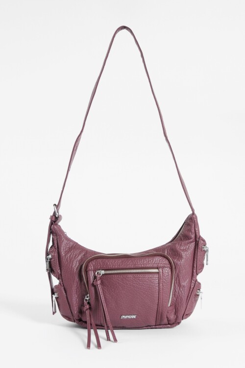 Bandolera con multiples bolsillos bordo