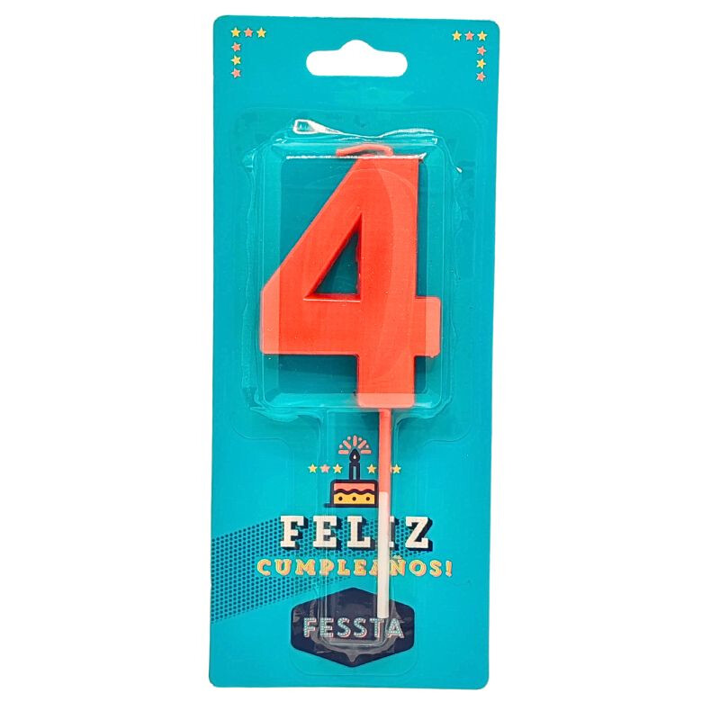 Vela Número 3D Grande Roja CUATRO