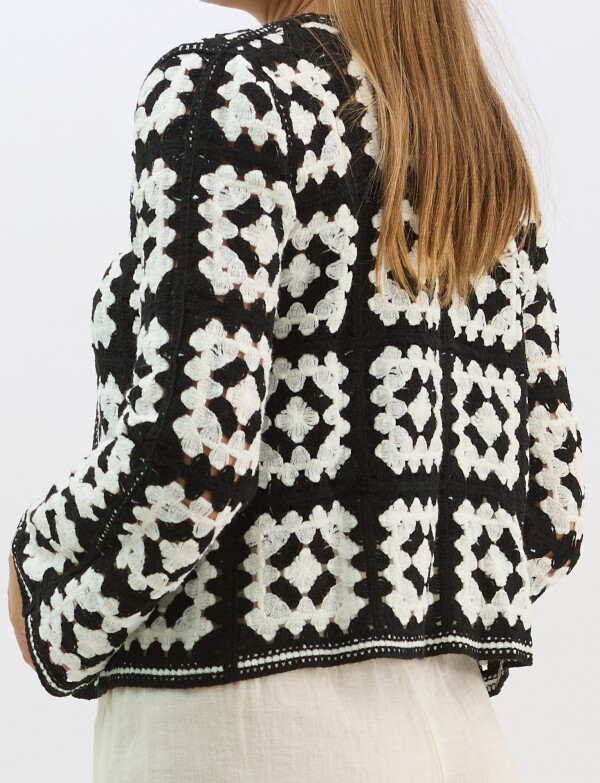 Cardigan Calado Con Lazo NEGRO/BLANCO