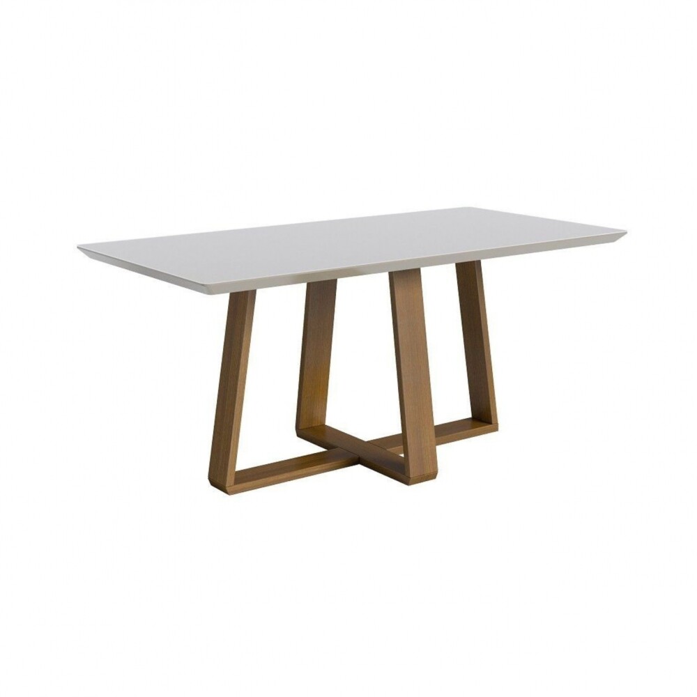 Mesa de Comedor Rectangular 1.6 Vidrio Blanco/Natural - Wood Mesa de Comedor Rectangular 1.6 Vidrio Blanco/Natural - Wood