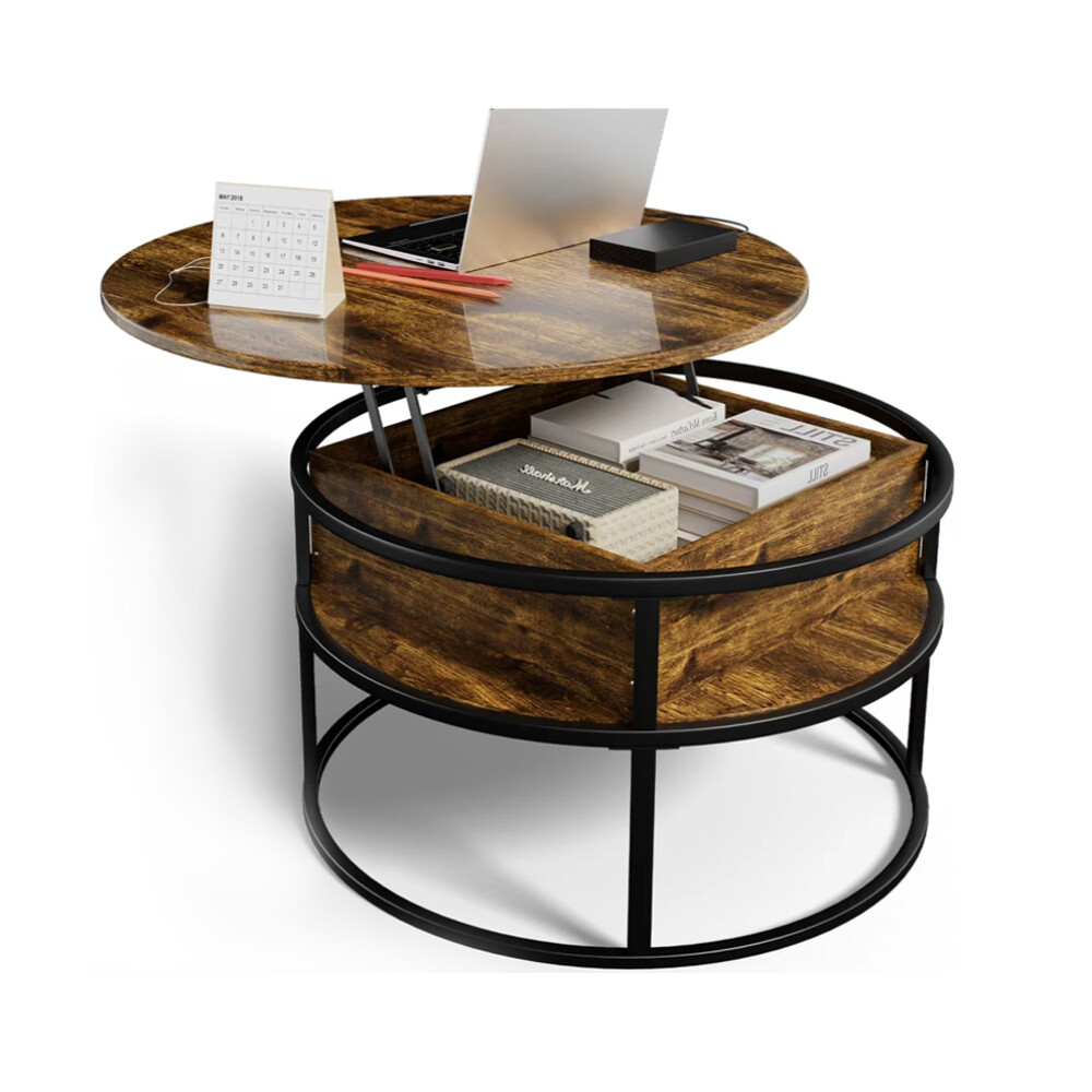 MESA DE LIVING CENTRO AUXILIAR ELEVABLE - TAPA CIRCULAR Color madera