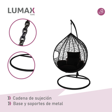 Hamaca nido colgante c/base metal y apoya pie jardín Negro/Negro