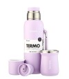 Kit Termo 1Lt Con Base De Silicona + Mate De Acero Tradicional Lila