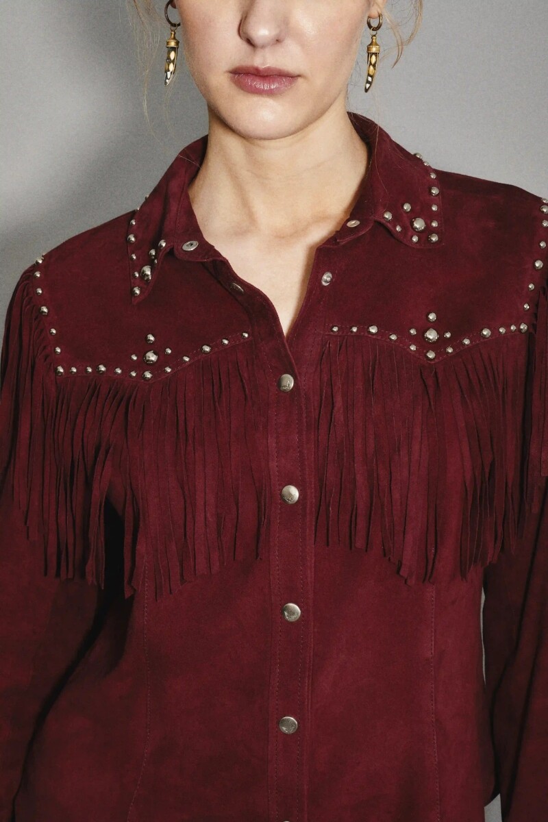 Camisa Bellota Fringes Cuero Bordo