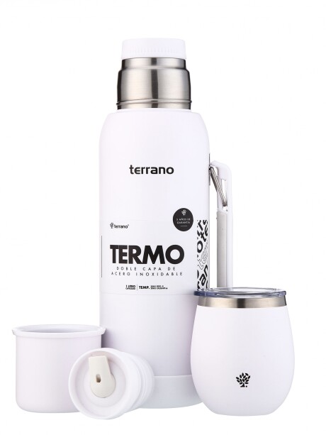 Kit Termo 1LT Con Base De Silicona + Mate De Acero Con Tapa Blanco