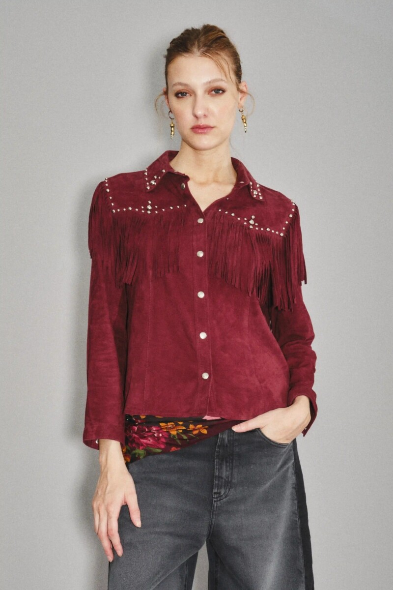 Camisa Bellota Fringes Cuero Bordo