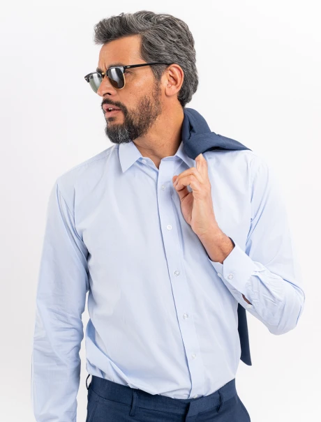 Camisa m/l micro cuadro-raya celeste