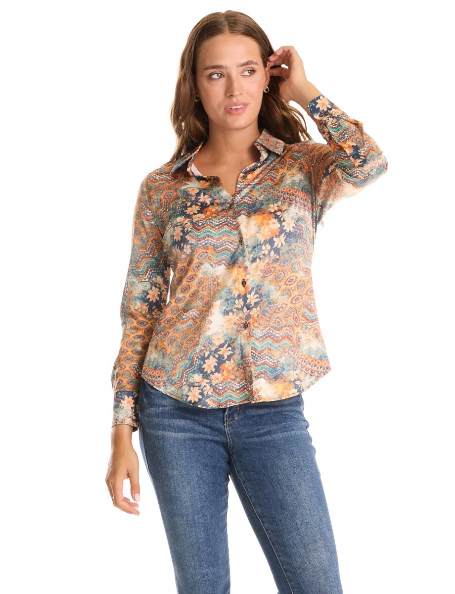 Camisa Saten Printed - Multi/anaranjado 