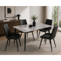 Juego De Comedor Mesa vidrio Símil Mármol + 4 Sillas Ecocuero Mesa gris + 4 sillas negras
