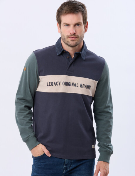 REMERA POLO RAYADA DE ALGODON Azul