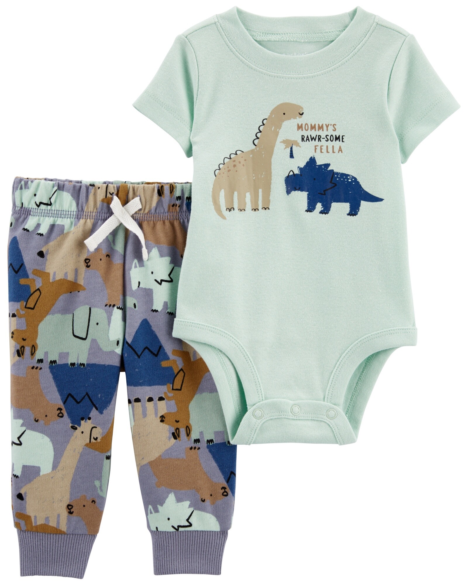 Set dos piezas pantalón y body de algodón diseño dinosaurios Sin color