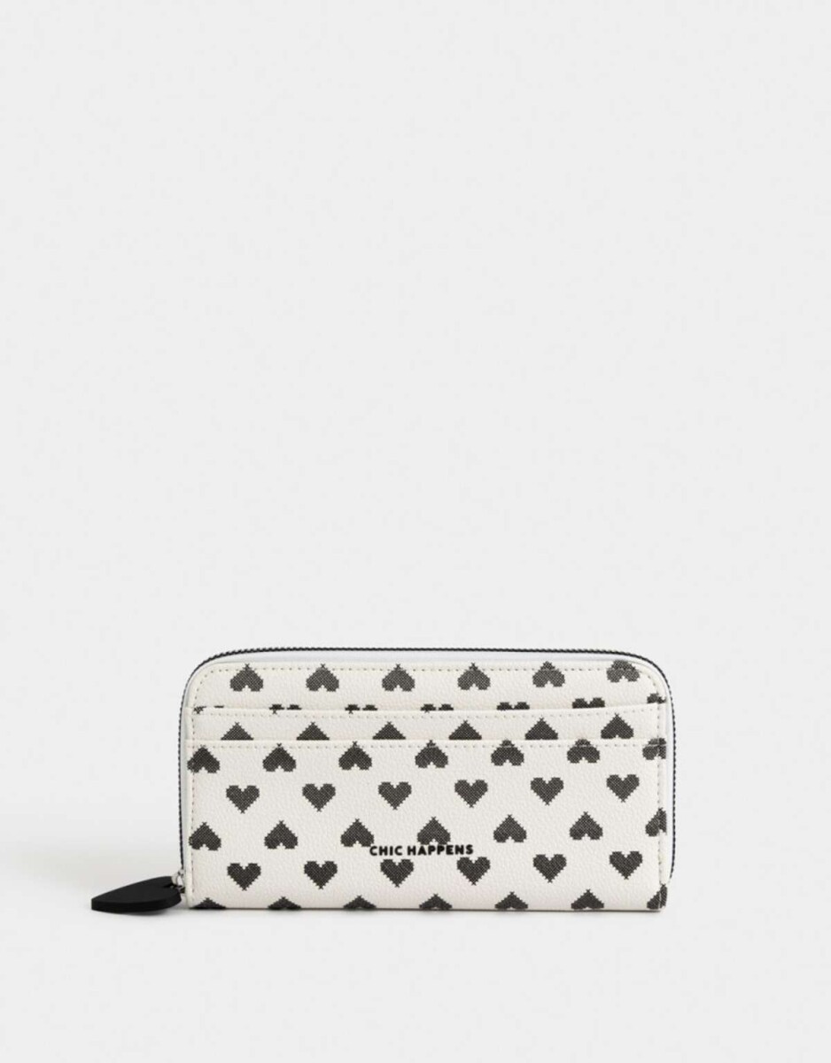 Billetera Fichero Cuerina Estampado - Blanco Crudo 