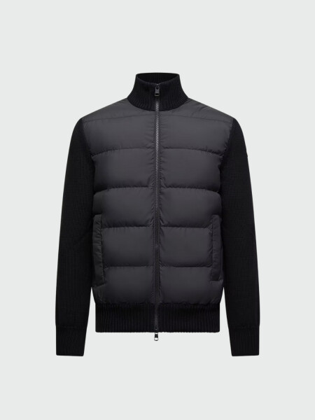 MONCLER - Cardigan Acolchado de Lana Tricot Negro