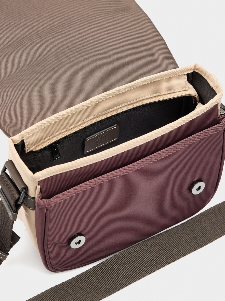 Bolso Bandolera Color Block De Nylon burdeos
